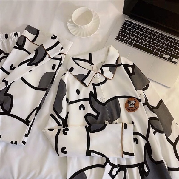 Bộ đồ nữ Pijama lụa tay dài quần dài hoạt hình ullazang mặc ở nhà mùa đông cao cấp chất dày phong cách hàn quốc-BND11