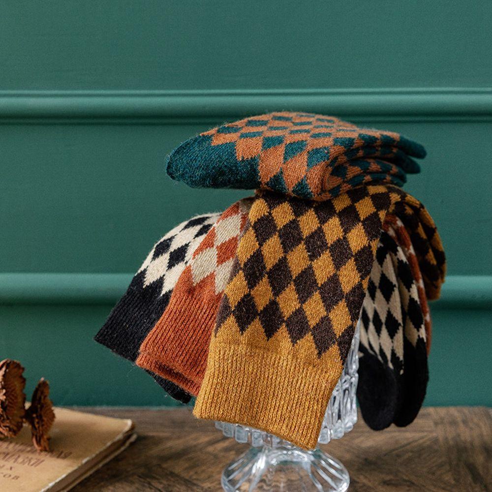 Vớ Mùa Đông Dày Dặn Thoải Mái Họa Tiết Lưới Hình Thoi VANES1 Phong Cách Anh Quốc Cổ Điển Cho Nữ