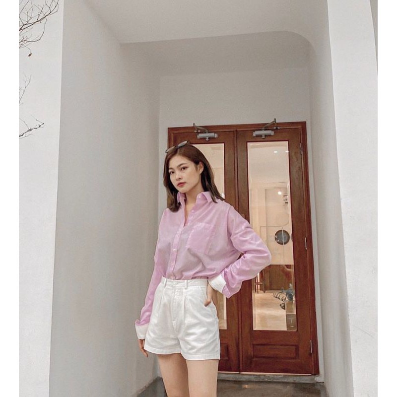 NARYN SHIRT - áo sơ mi kẻ cách điệu 2 ống tay màu hồng
