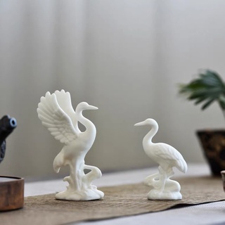 Tượng hạc tiên gốm sứ trắng, tượng hạc trang trí bàn trà, cây cảnh