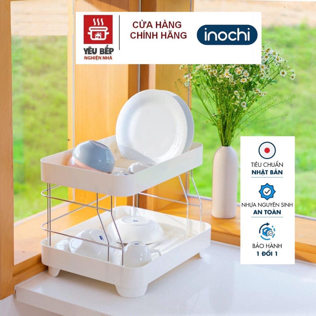 Kệ Để Chén 2 Tầng Inochi Có Khay Thoát Nước Thông Minh Tiện Dụng Để Chén Đĩa Trên Bồn Rửa Bát