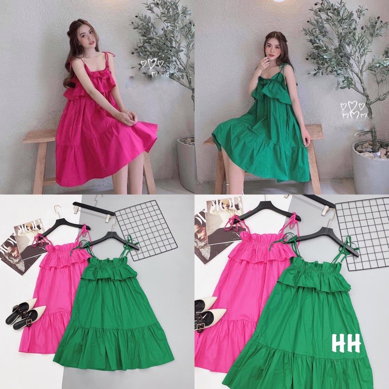 Đầm 2 dây cột nơ vai kiểu tiểu thư siêu hót