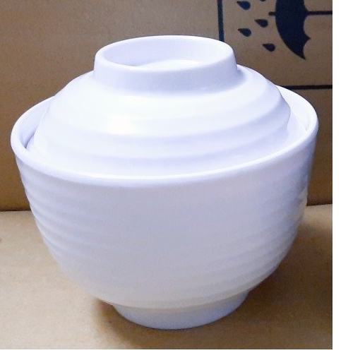 Chén/bát súp miso có nắp nhựa melamine trắng / đen / kem, Chén : Ø 9.9 x 8.9 cm, Muỗng: 12.3 x 3.3 x 1.3 cm
