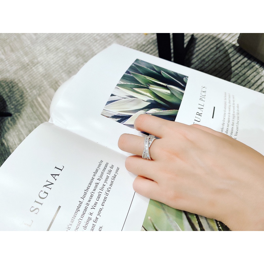 Nhẫn Mạ Bạc 925 Hình Thánh Giá Đính Đá Xinh Xắn Thời Trang