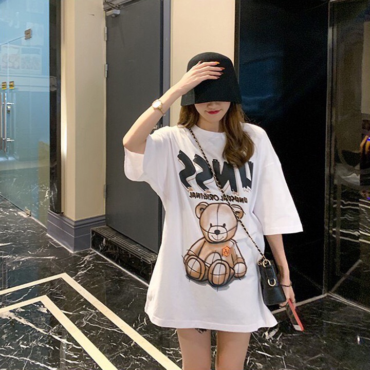 Áo Thun Nữ Unisex In Hình Gấu Nâu giấu quần cực xinh