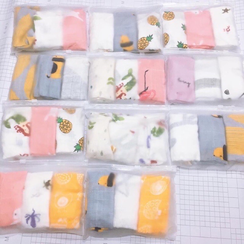 Set 3 khăn sữa sợi tre Aden kích thước 30x30cm 4 lớp mềm mịn cho bé