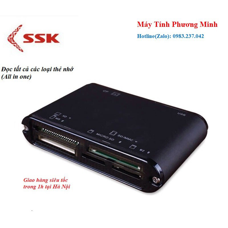 ☃✹□Đầu đọc thẻ đa năng (Cạc all in one) SD, Micro-SD/TF,M2, CF, XD, MM, MS, MD chính hãng SSK SCRM-025