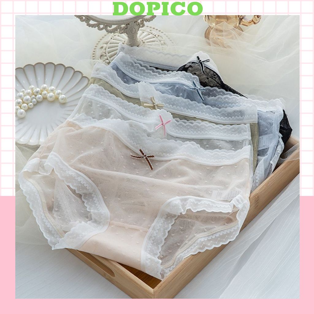 Quần lót nữ ren lưới siêu mỏng sexy họa tiết chấm bi kèm đính nơ gợi cảm và quyến rũ DOPICO L1021