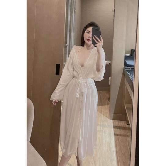 Đồ Ngủ Đầm Gợi Cảm kèm Áo Choàng Lụa Latin cao cấp Váy nữ sexy