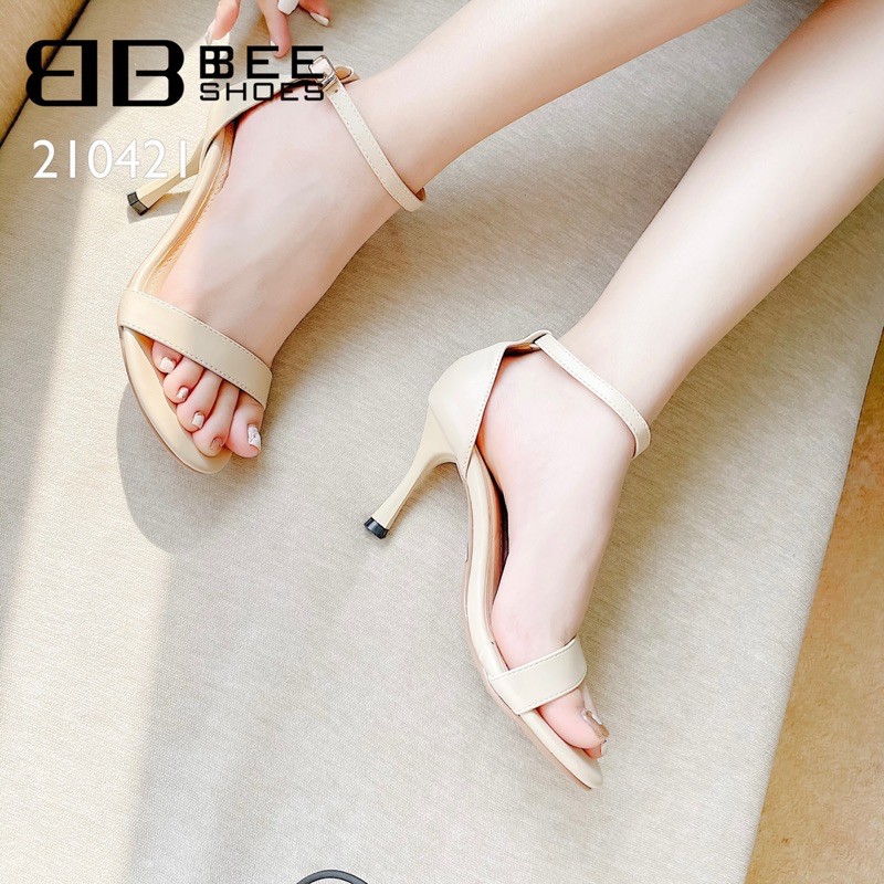 BEESHOES - SANDAL NỮ MŨI TRÒN QUAI NGANG TRƠN - SANDAL NỮ MŨI TRÒN GÓT NHỌN CAO 8 PHÂN SẴN MÀU ĐEN - KEM - TRẮNG 210421