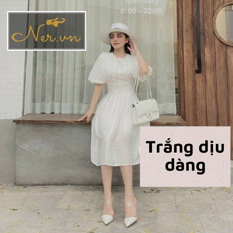 Đầm dự tiệc đầm dạo phố đầm công sở tay phồng xếp ly tôn dáng cực phẩm mẫu mới 2022 tại xưởng may NER N114 | BigBuy360 - bigbuy360.vn