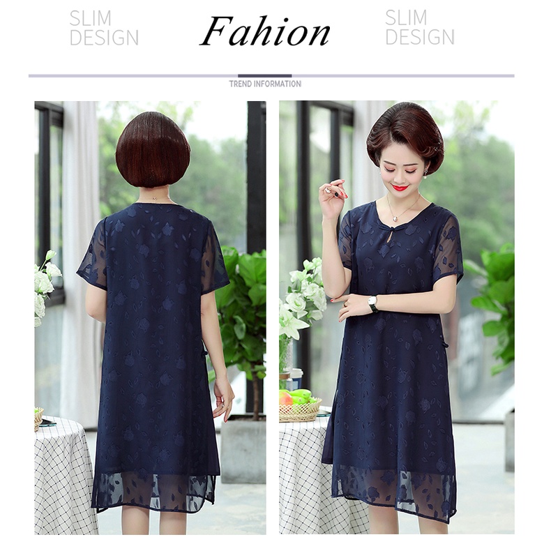 Đầm Chiffon Tay Ngắn Dáng Rộng Thời Trang Mùa Hè Cho Nữ Trung Niên