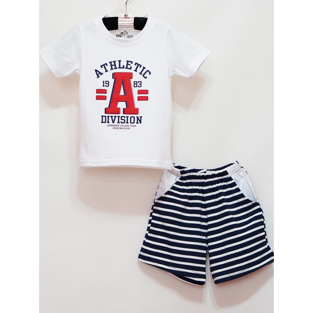 Bộ thun thể thao chữ Althletic quần sọc cho bé trai