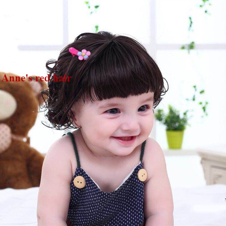Bộ tóc giả ngắn xoăn màu nâu/đen làm phụ kiện chụp ảnh cho bé sơ sinh