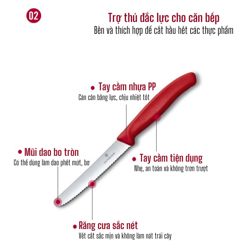 [Thụy Sĩ] Dao Victorinox răng cưa gọt hoa quả 11cm cán nhựa nhiều màu