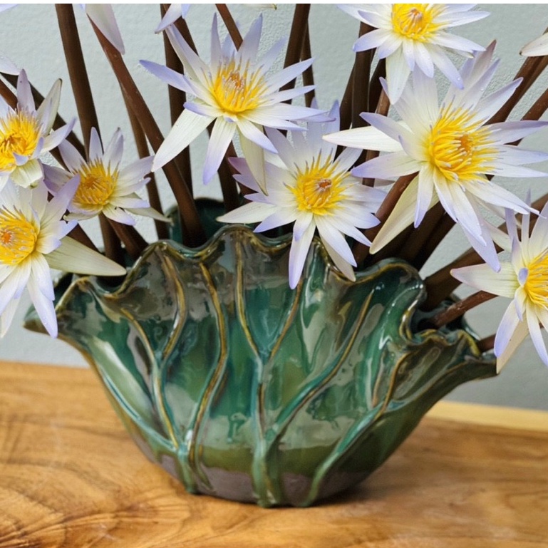 Bình Hoa Gốm Sứ Lọ Cắm Bông Hình Lá Sen Men Hỏa Biến Bát Tràng Cao Cấp