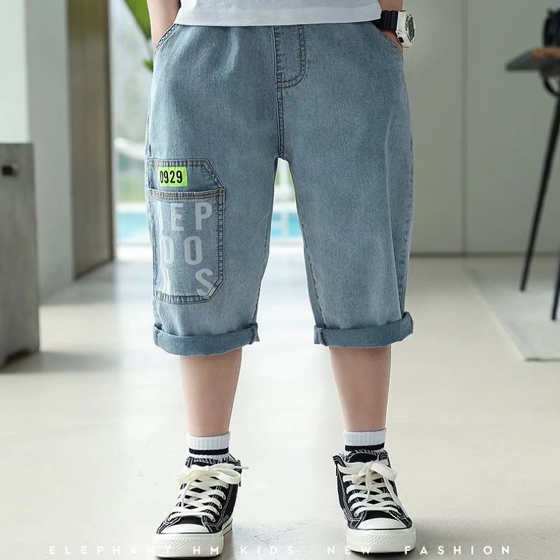 Quần short denim BXPB ống rộng nhiều túi phong cách Hàn Quốc thời trang mùa hè dành cho bé trai