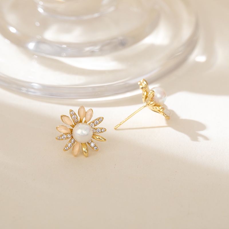 Đôi khuyên tai JIUDUOLAN mạ bạc mặt hoa hướng dương đính đá opal nhân tạo thời trang dành cho nữ
