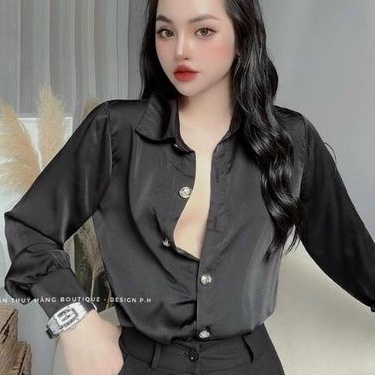 Sơ mi lụa bóng không nhăn Mẫu Hot phong cách Hàn Quốc