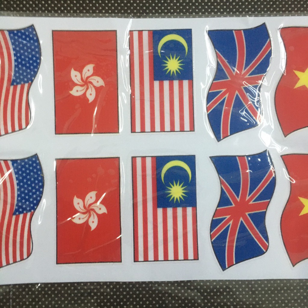 (GIẤC MƠ MỸ) BỘ TEM TRANG TRÍ XE MÁY HÌNH LÁ CỜ CÁC NƯỚC MỸ, HỒNG KÔNG, VIỆT NAM, KEO DÁN CHẮC CHẮN, TRANG TRÍ XE
