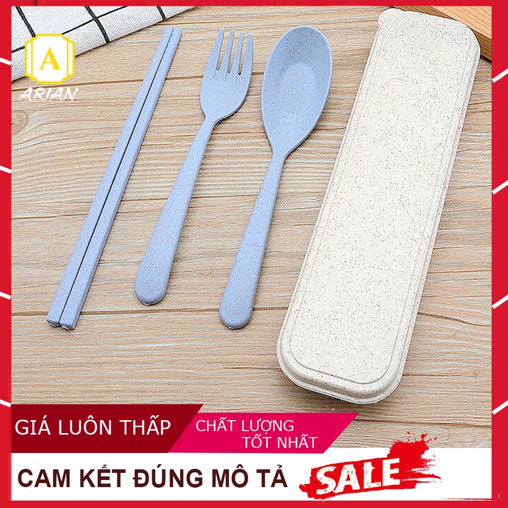 [Giảm Sốc] Bộ Đũa Muỗng Nĩa Lúa Mạch kèm hộp tiện lợi du lịch / ăn trưa văn phòng