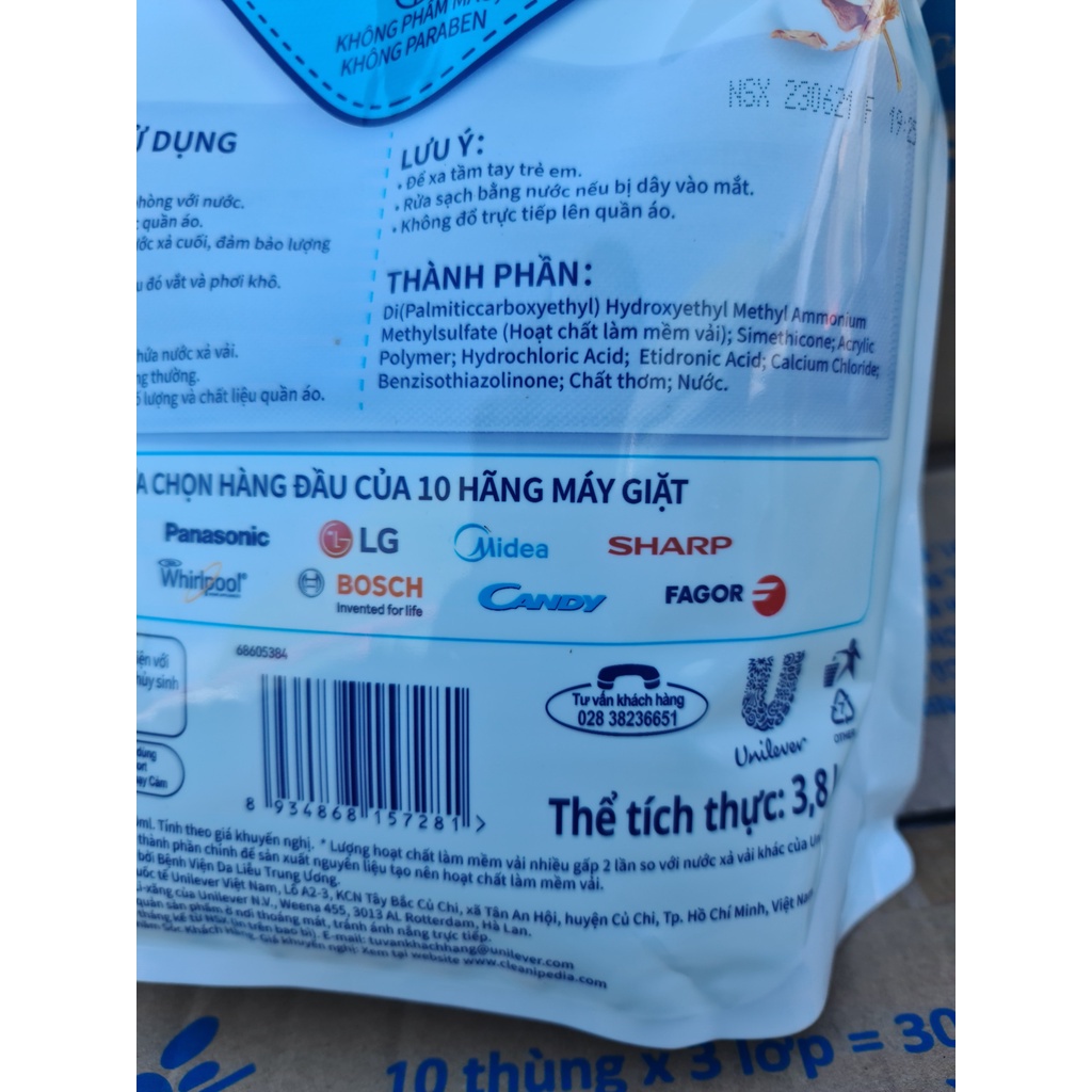 Combo 2 túi Nước xả vải Comfort [Trắng] Cho da nhạy cảm túi khổng lồ 3.8L X2