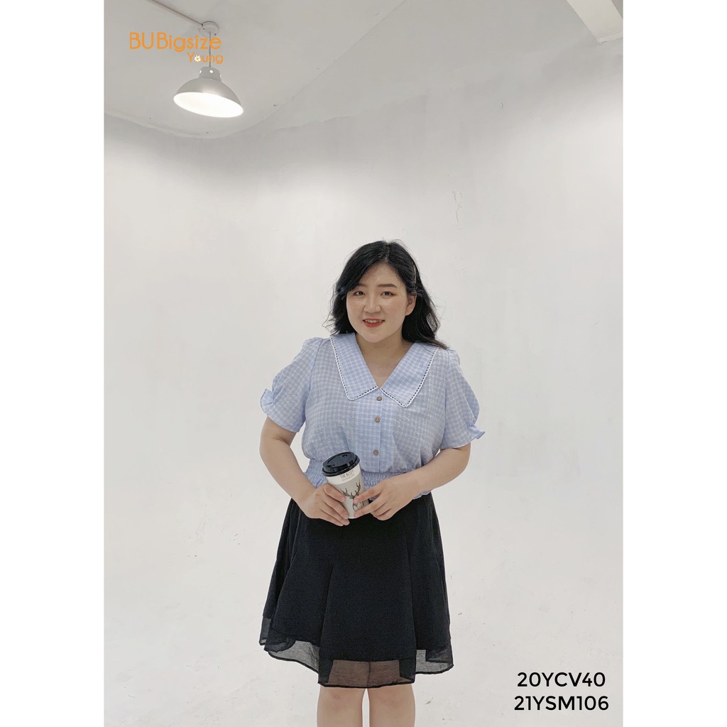 Sơ mi peplum kẻ chun eo BIGSIZE 55kg đến 95kg - 21YSM106 - [BU Bigsize Young]