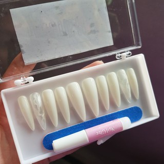 Nailbox - móng úp/móng giả trắng sữa vẽ vân đá