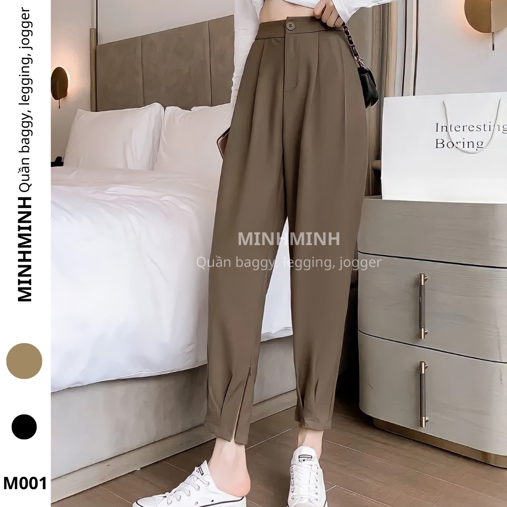 Quần Baggy Nữ Bo Gấu Khóa Kéo Lưng Cao Cạp Chun Sau M001, Quần Baggy Khóa Chân Cá Tính Siêu Hot