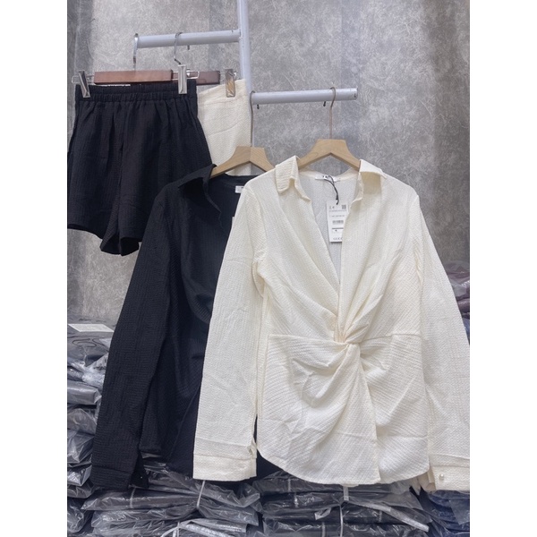 Set Sơ Mi Xoắn Eo Mix Quần Short