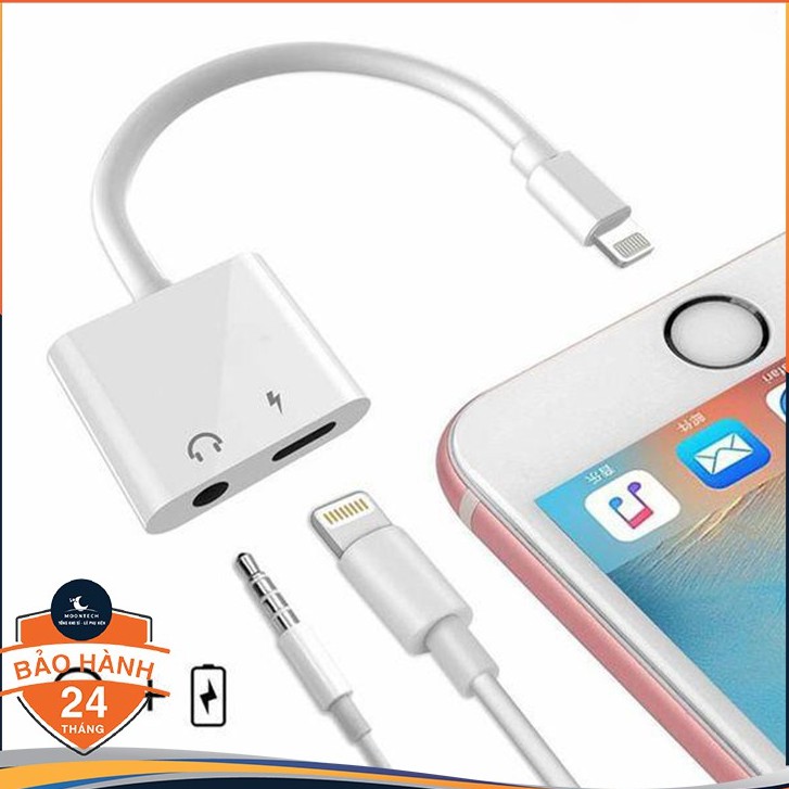 Jack Chuyển Đổi tai nghe 2 in 1 + Giắc Chia Cổng IP7/8/X/11 Thành Cổng Sạc + Cổng Tai Nghe 3.5 + Hỗ Trợ Mic