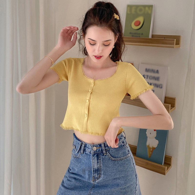 Áo Kiểu Ngắn Tay Cổ Tròn Thời Trang Cho Nữ