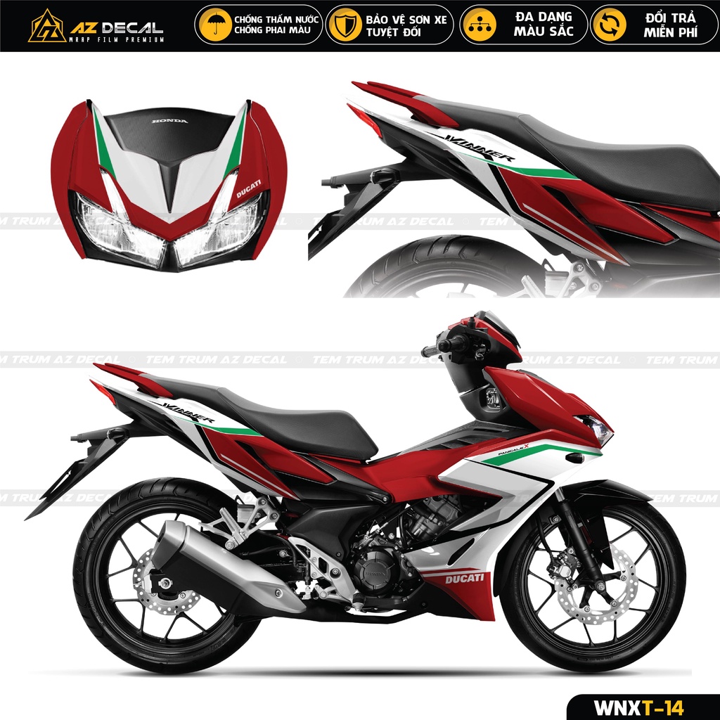 Tem Trùm Xe Honda Winner X Độc Đáo Phong Cách Ducati | WNXT-14 | Decal Bền Màu, Chống Nước Màu Cam, Đỏ, Xanh