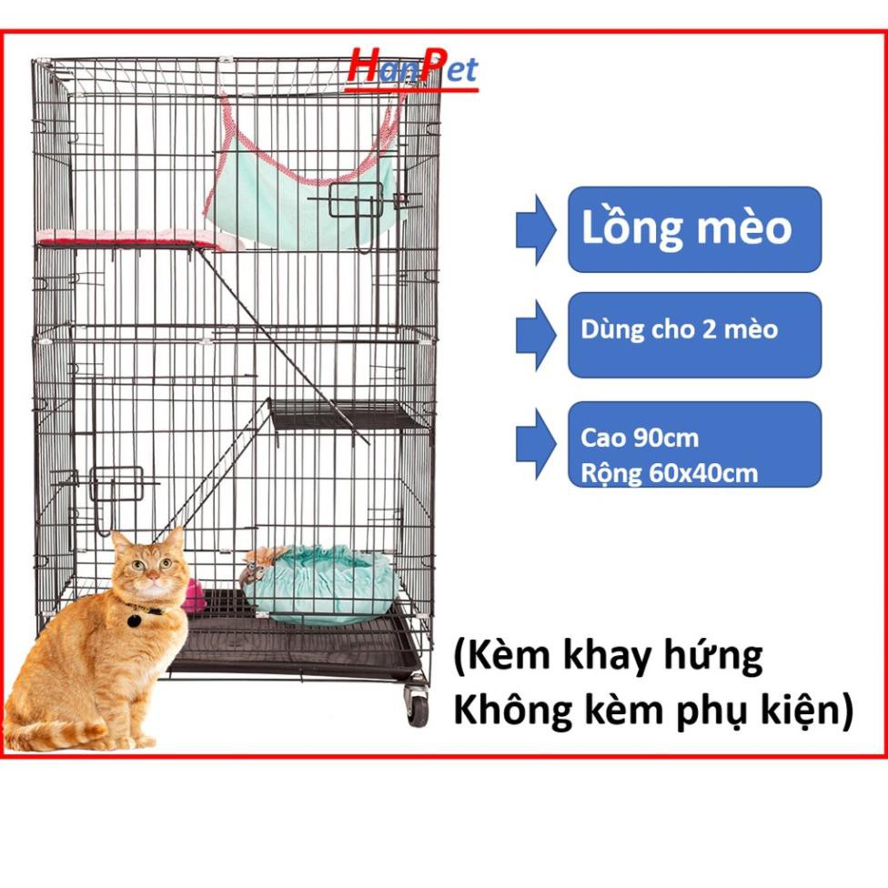 Chuồng mèo 3 tầng to đẹp giá rẻ bằng sắt, thép sơn tĩnh điện có khay nhựa nhiều màu nuôi 2 con cao 90cm, size S