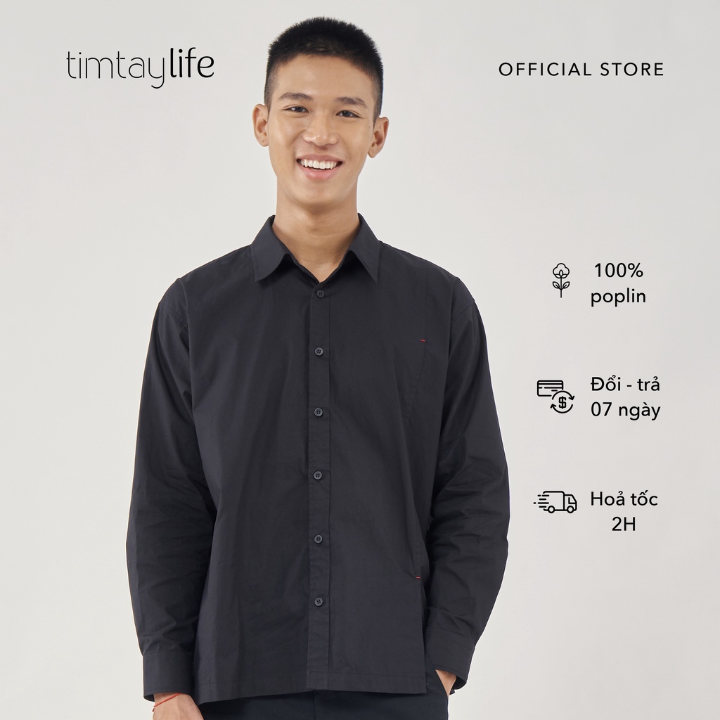 Sơ Mi tay dài Nam Poplin xẻ tà phong cách cổ điển TimTay Chất liệu poplin kết hợp cotton - Cửa hàng Chính Hãng