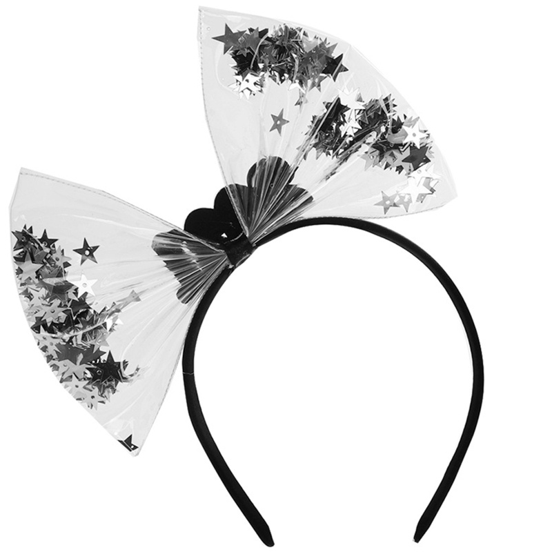 Băng Đô Cài Tóc Co Giãn Bằng Nhựa Đính Kim Tuyến Và Nơ Lớn Năm Mới 2021