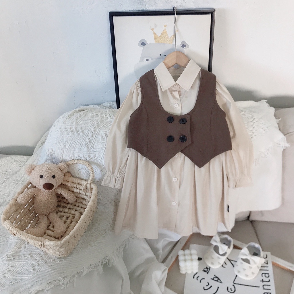 Bộ Áo Sơ Mi Màu Cà Phê + Đầm Thời Trang Mùa Thu Hàn Quốc 2021 Cho Mẹ Và Bé