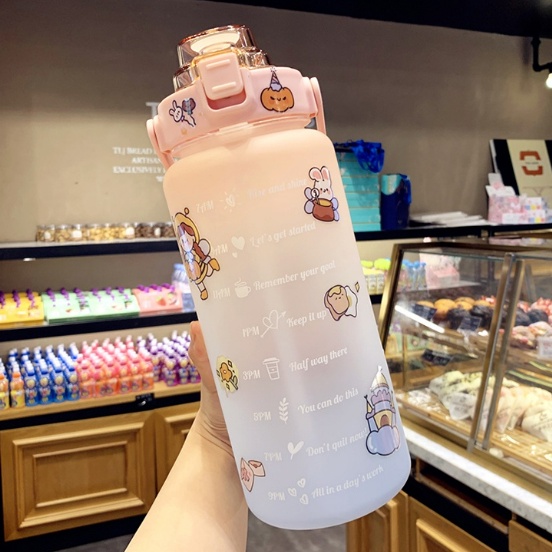 Bình Đựng Nước 2L Dễ Thương Có Vạch Báo Giờ Uống Nước, tặng kèm sticker dành cho người lười uống nước
