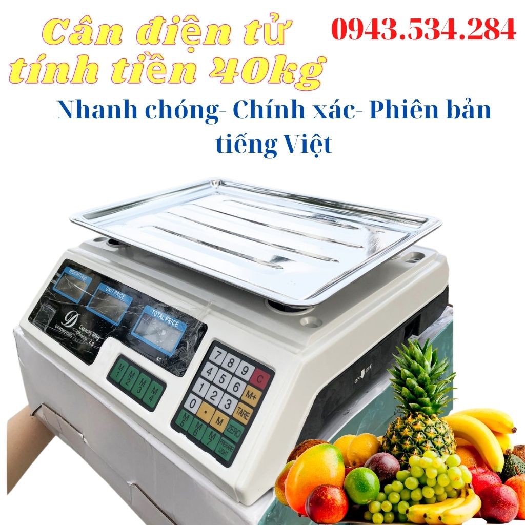 Cân Điện Tử Tính Tiền, cân tiêu li điện tử 40kg 2 Mặt Hiển Thị - LED to nhìn rõ, kèm ac quy trong cân dùng 7 ngày