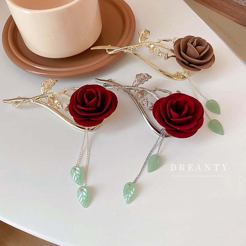 Kẹp Tóc Tua Rua Hình Hoa Hồng Phong Cách Hàn Quốc Thời Trang Cho Nữ