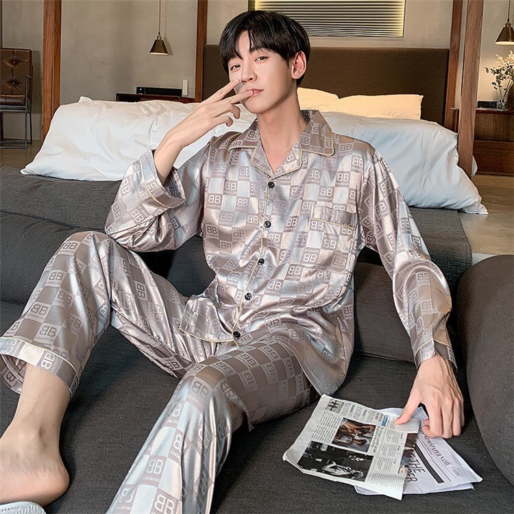 Bộ ngủ lụa Pyjama nam màu trơn  - Đồ mặc nhà nam sang chảnh