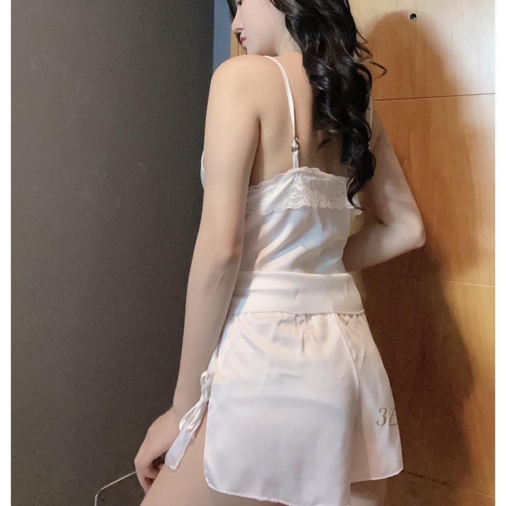 Set bộ 2 dây phối ren kèm quần xẻ đùi, đồ ngủ chất liệu SATIN cao cấp loại 1, mềm mịn mát | BigBuy360 - bigbuy360.vn