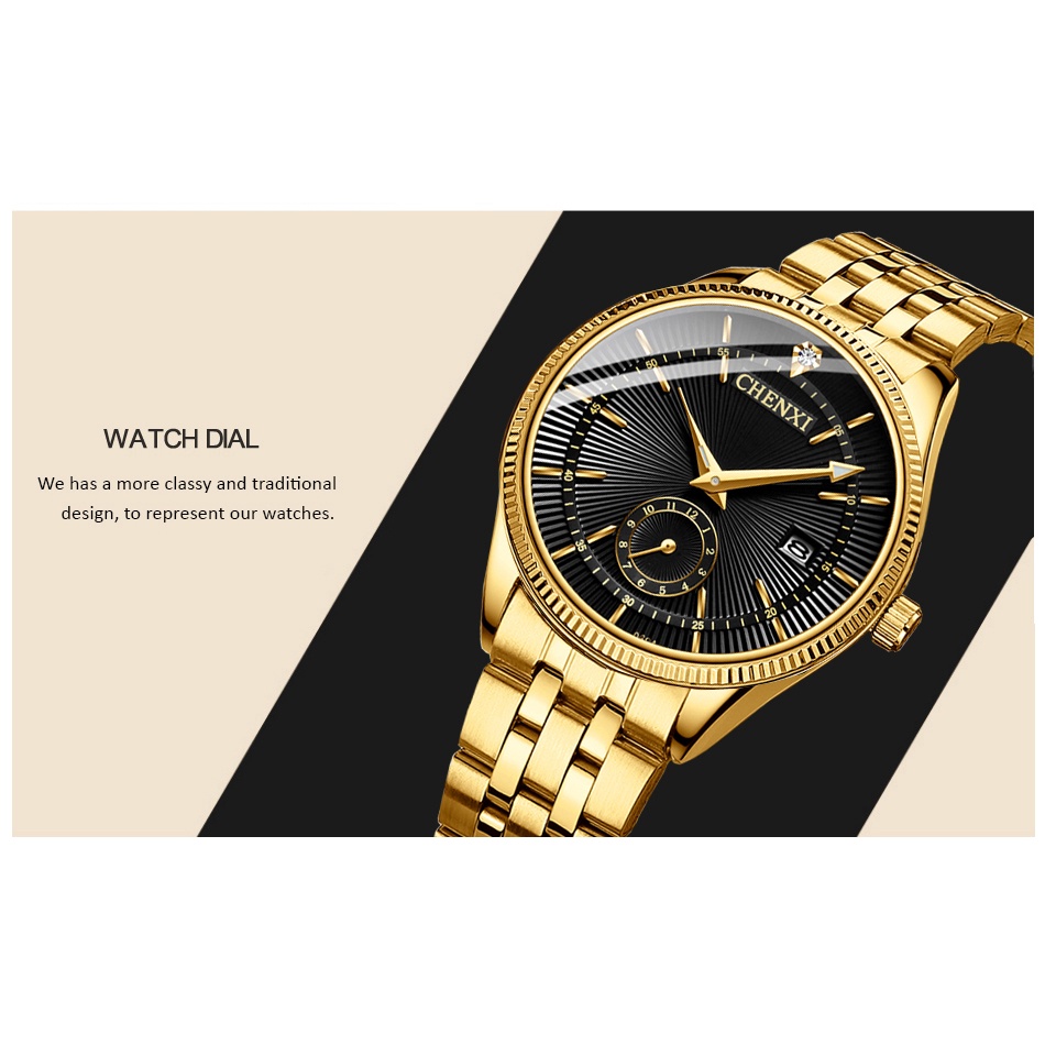 Đồng Hồ Chống Thấm Nước Bằng Thép Không Gỉ Mạ Vàng Chexi Sang Trọng