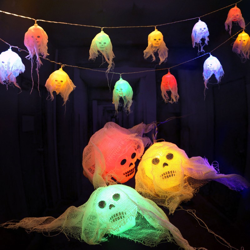 kiss* 5M Skull String Halloween Lights Spooky Ghost LED Lantern Battery Powered Decor