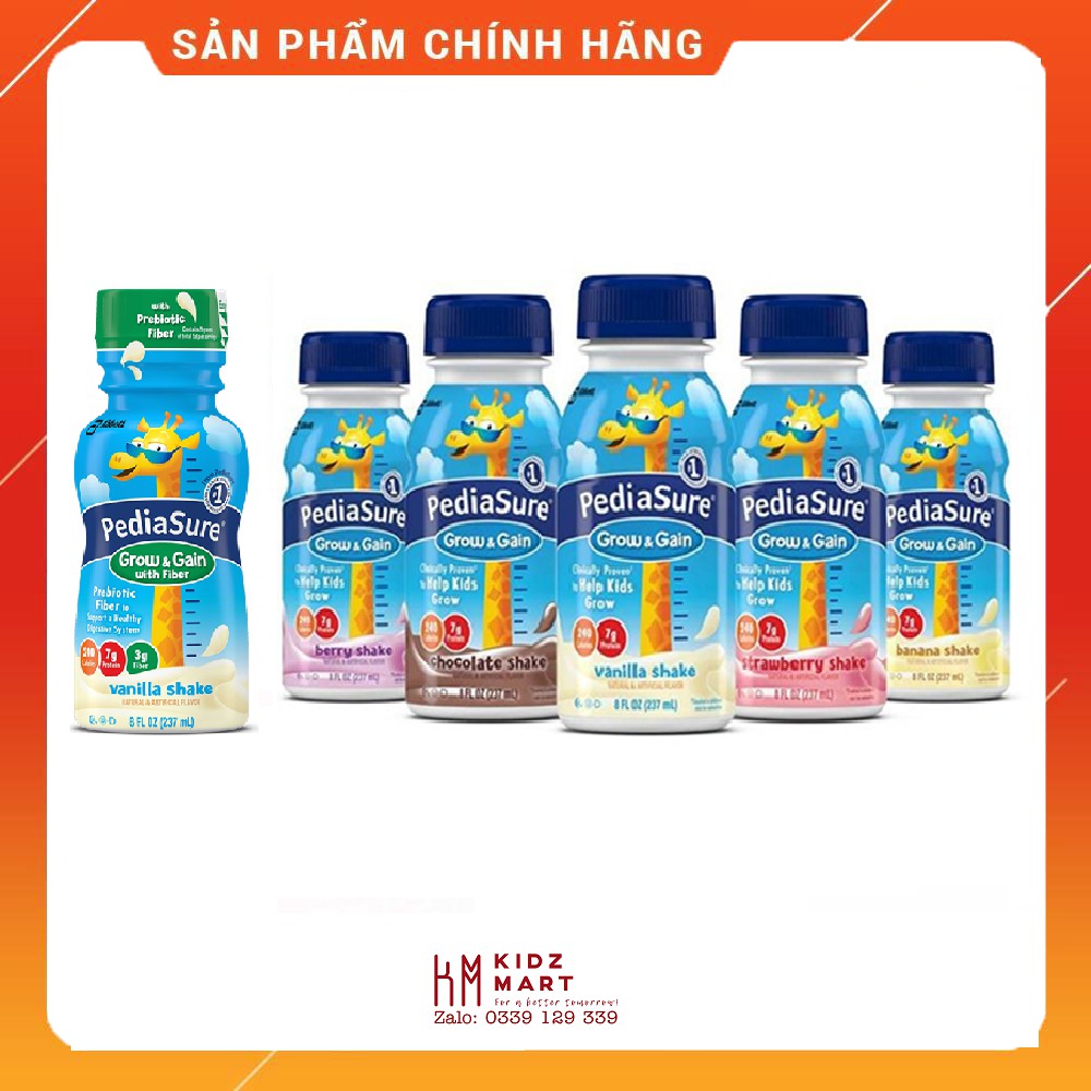 Sữa nước Pediasure Mỹ đủ vị Vani / Dâu / Socola / Xơ 237ml(chai)