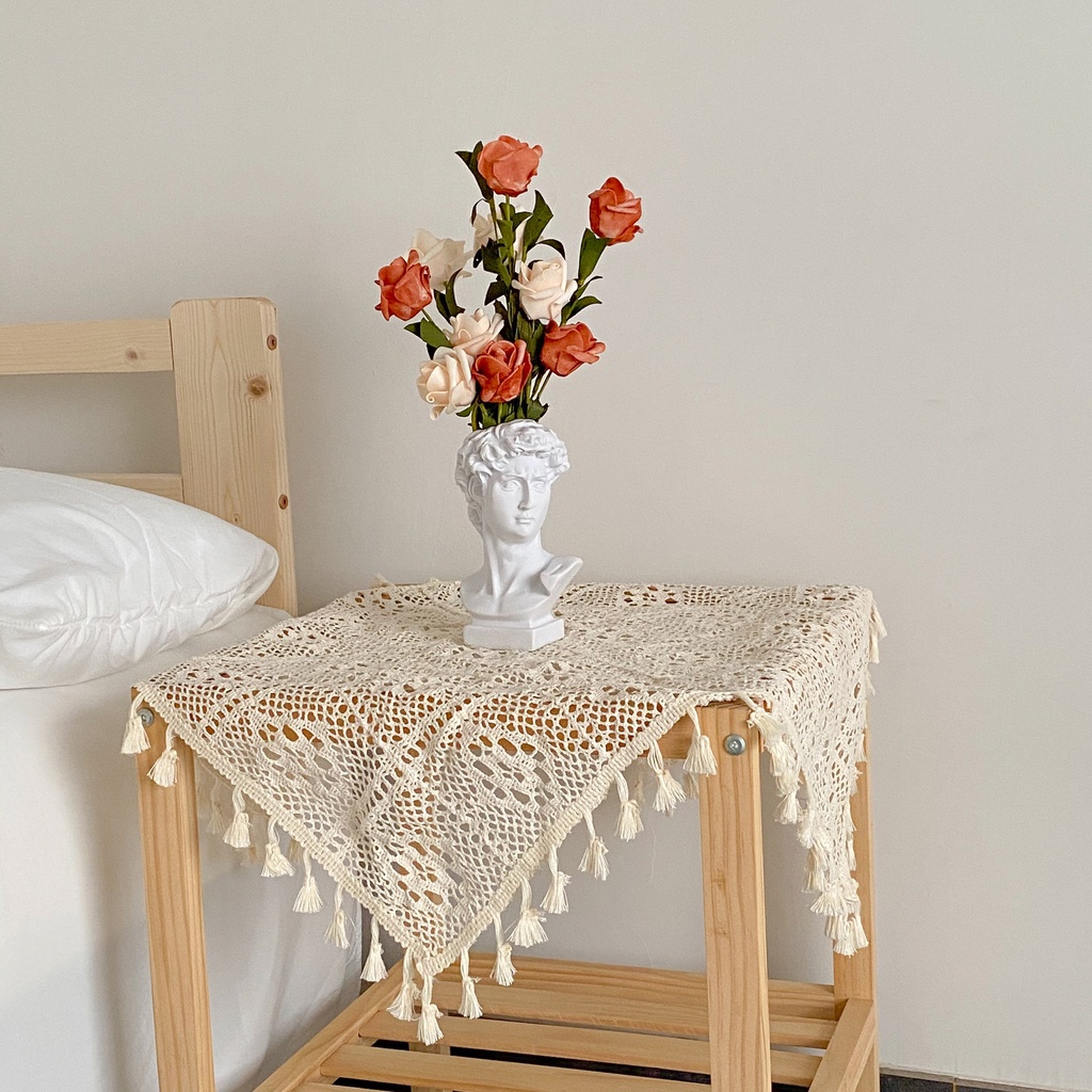 Khăn ren trải bàn ăn trắng Hàn Quốc, Khăn Vải Bông Picnic, Phông Nền Chụp Ảnh Vintage Decor Trang Trí Đinh Đang