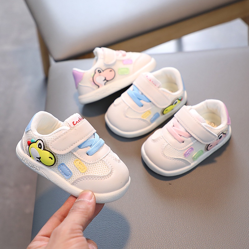 SUGE Giày Sneaker Phối Lưới Thoáng Khí Đế Mềm Chống Trượt Màu Trắng Thời Trang Cho Bé Trai Và Gái