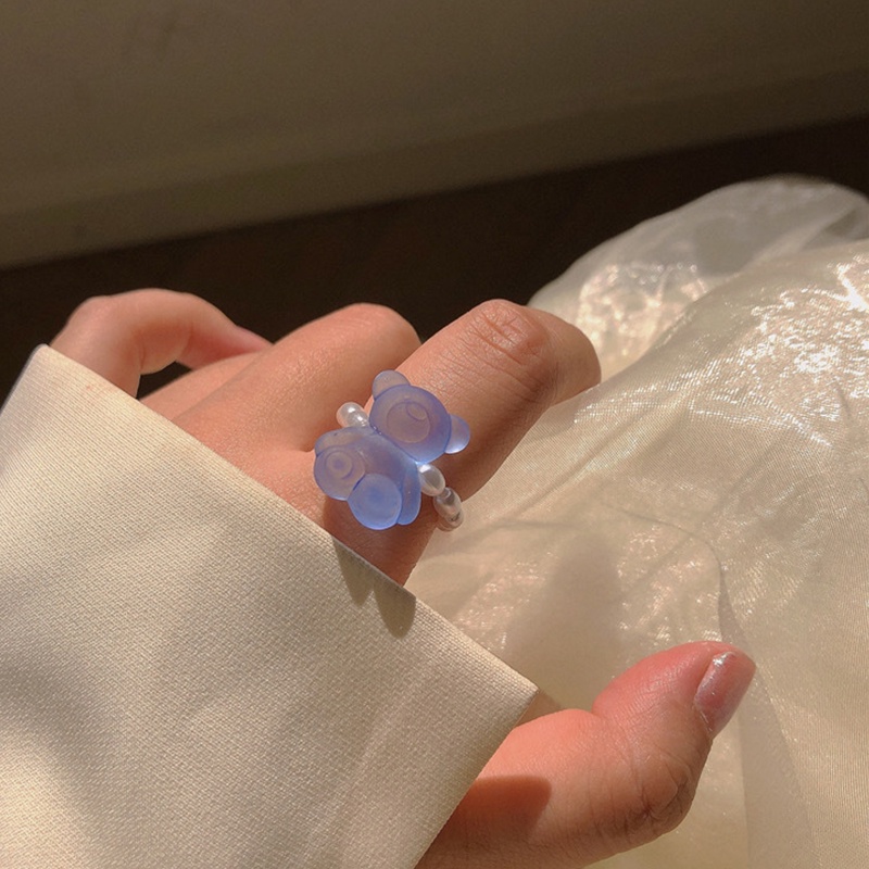 Nhẫn Xỏ Ngón Đính Hạt Ngọc Trai Hoạt Hình Gấu Có Thể Điều Chỉnh