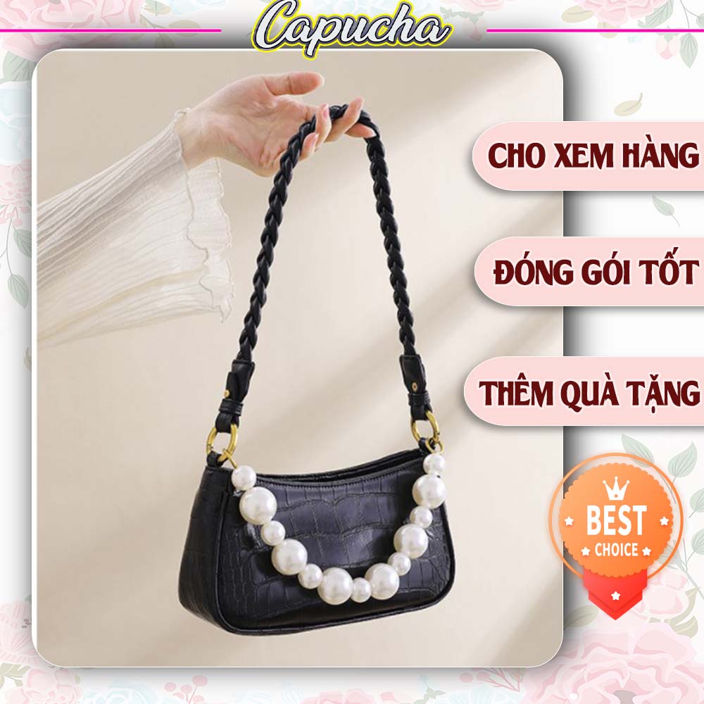 Túi xách nữ vân da rắn, quai xoắn giả ngọc tuyệt đẹp Capucha T103