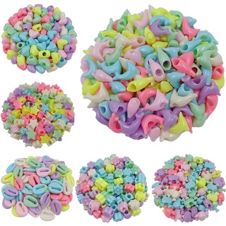 Set 20 hạt nhựa 4mm hình hoa / trái tim / ngôi sao nhiều màu sắc dùng làm trang sức thủ